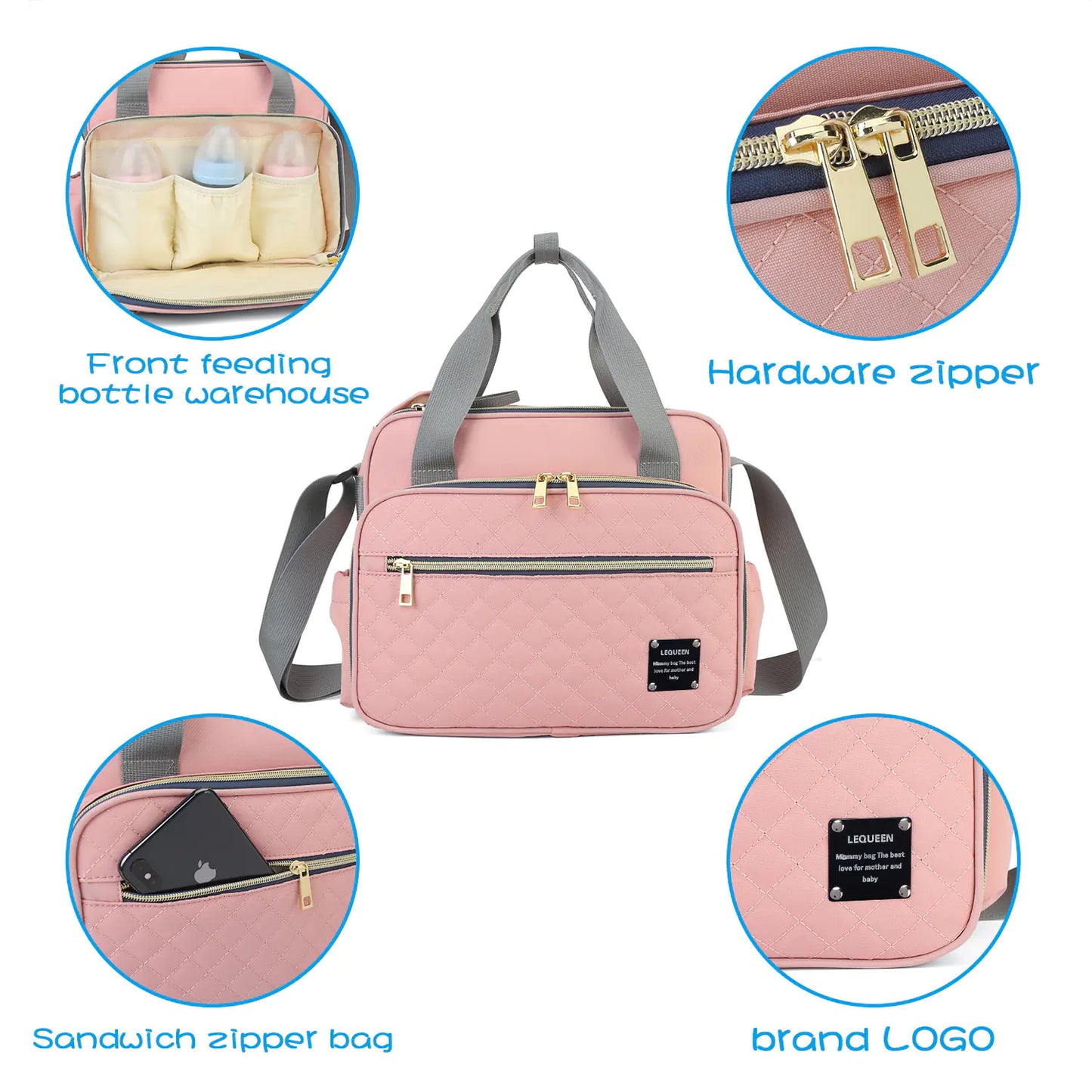 LEQUEEN Stylish Waterproof Multi-Function Mommy Bag